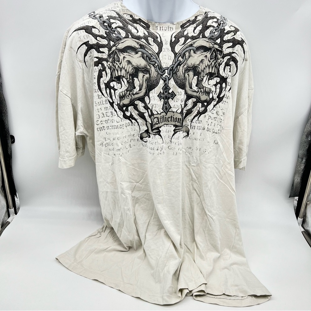 Affliction White Short Sleeve Tee with Tribal Design-Size 3XL